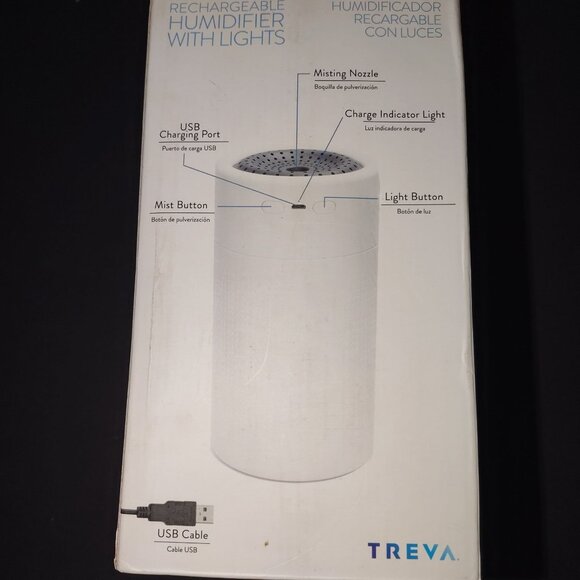 Rechargeable Humidifier W/Lights By Treva Portable Design USB Powered Built-NEW - Picture 2 of 4